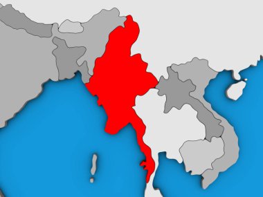 Myanmar mavi siyasi 3d dünya üzerinde. 3D çizim.