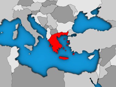 Yunanistan mavi siyasi 3d dünya üzerinde. 3D çizim.