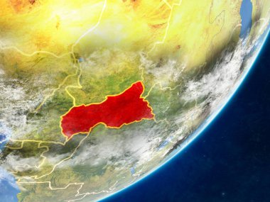 Orta Afrika modeli bir ülke sınırları ve çok detaylı gezegenin yüzey ve bulutlar Dünya gezegeni. 3D çizim. Nasa tarafından döşenmiş bu görüntü unsurları.