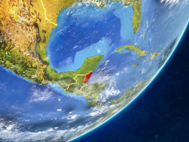 Belize modeli bir ülke sınırları ve çok detaylı gezegenin yüzey ve bulutlar Dünya gezegeni. 3D çizim. Nasa tarafından döşenmiş bu görüntü unsurları.