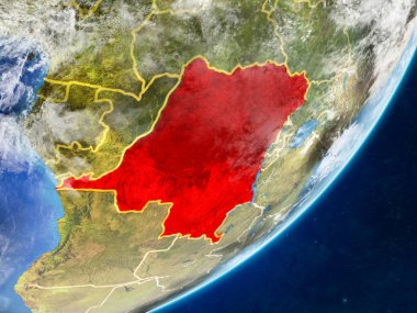 Kongo modeli ile ülke sınırları ve çok detaylı gezegenin yüzeyi ve bulutlar Dünya gezegeninin bir dem mümessili. 3D çizim. Nasa tarafından döşenmiş bu görüntü unsurları.