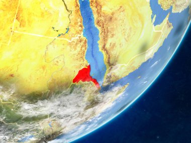 Eritre modeli bir ülke sınırları ve çok detaylı gezegenin yüzey ve bulutlar Dünya gezegeni. 3D çizim. Nasa tarafından döşenmiş bu görüntü unsurları.