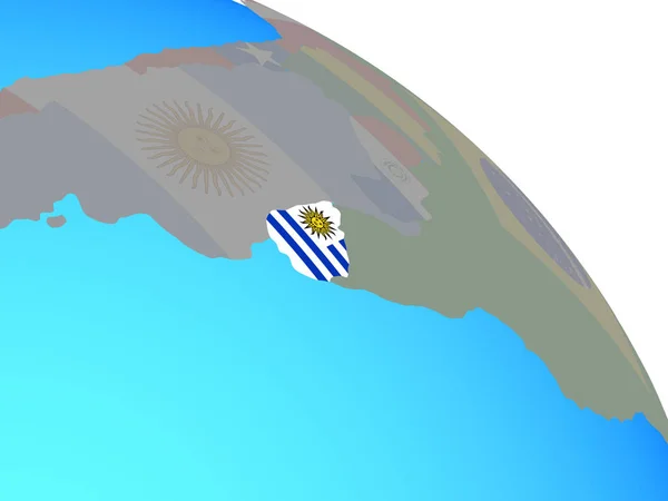 Uruguay Avec Drapeau National Sur Simple Globe Politique Bleu Illustration — Photo