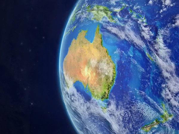 Австралия Космоса Красивой Модели Планеты Земля Подробной Поверхностью Планеты Облаками — стоковое фото