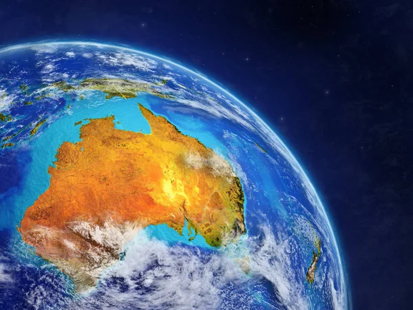 Australia from space. Planet Earth with country borders and extremely high detail of planet surface and clouds. 3D illustration. Elements of this image furnished by NASA.