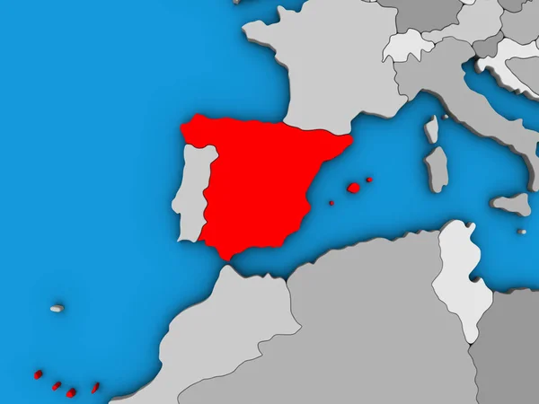 Spanyolország Kék Politikai Földgömb Illusztráció — Stock Fotó