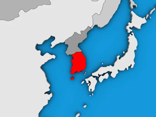Korea Południowa Niebieski Globus Polityczny Ilustracja — Zdjęcie stockowe