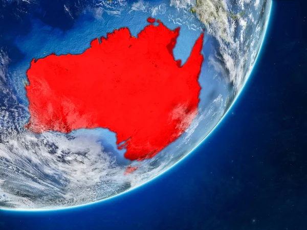 Australia on model of planet Earth with country borders and very detailed planet surface and clouds. 3D illustration. Elements of this image furnished by NASA.
