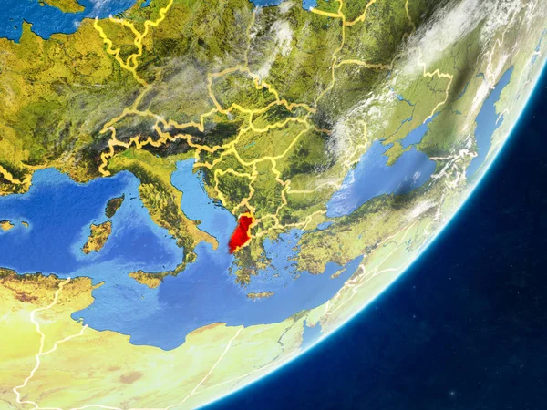 Albánia Modell Föld Bolygó Országhatárok Nagyon Részletes Bolygó Felszínén Felhők — Stock Fotó