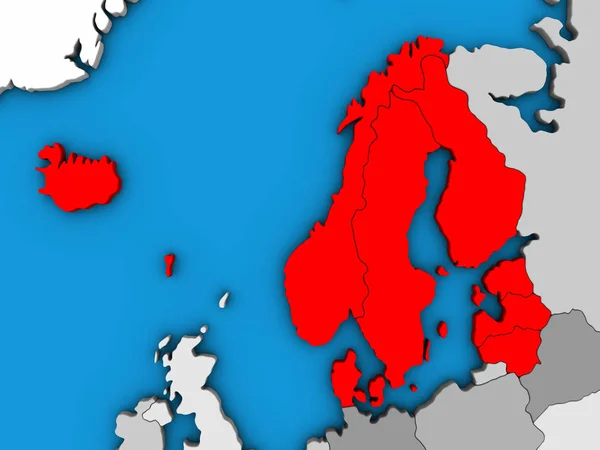 Norra Europa Blå Politiska Klot Illustration — Stockfoto