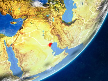 Kuveyt modeli bir ülke sınırları ve çok detaylı gezegenin yüzey ve bulutlar Dünya gezegeni. 3D çizim. Nasa tarafından döşenmiş bu görüntü unsurları.