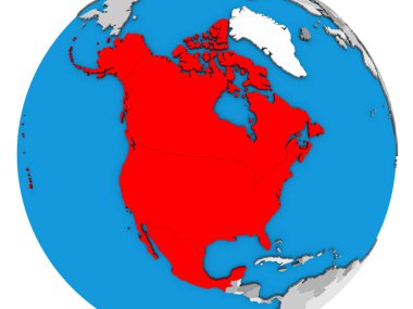 NAFTA ülkeleri mavi siyasi 3d dünya üzerinde. 3D çizim.