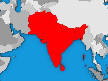 SAARC üyesi Birleşik mavi siyasi 3d dünya üzerinde. 3D çizim.