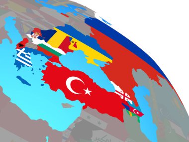 Kei ülkeleri basit mavi siyasi dünya Ulusal bayrakları ile. 3D çizim.