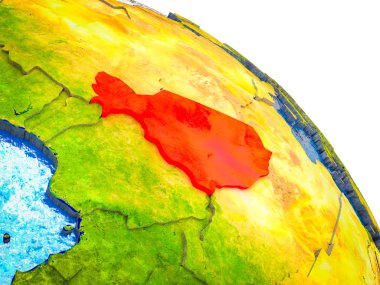 Nijer vurgulanan su ve görünür ülke sınırları ile 3d dünya modeli. 3D çizim.