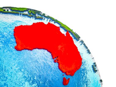 Avustralya vurgulanan su ve görünür ülke sınırları ile 3d dünya modeli. 3D çizim.