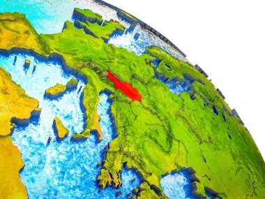 Avusturya vurgulanan su ve görünür ülke sınırları ile 3d dünya modeli. 3D çizim.