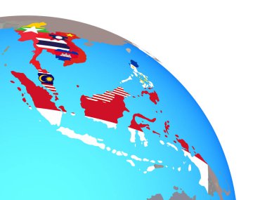 ASEAN ülkeleri basit mavi siyasi dünya Ulusal bayrakları ile. 3D çizim.