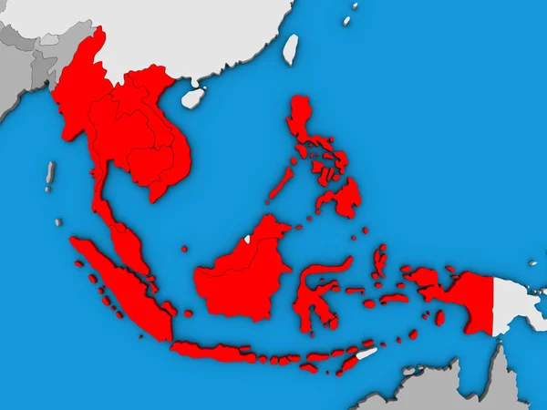 Lidstaten Van Asean Blauwe Politieke Globe Illustratie — Stockfoto