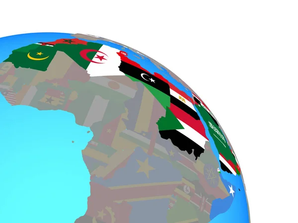 Arab League National Flags Simple Blue Political Globe Illustration — Stock Photo, Image