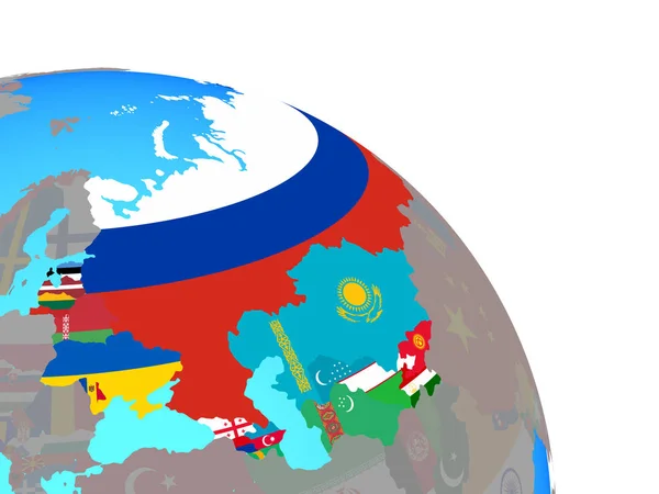 Бывший Советский Союз Национальными Флагами Простом Голубом Политическом Глобусе Иллюстрация — стоковое фото