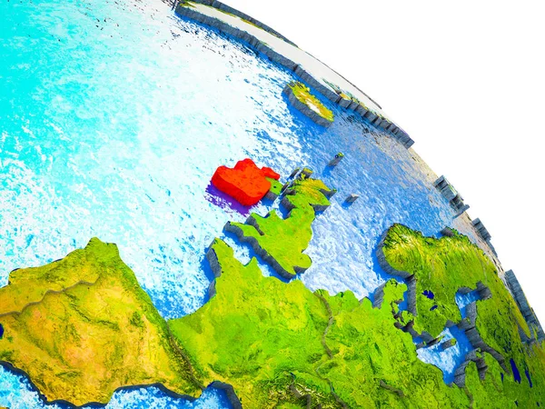 爱尔兰在3D 地球模型上强调了水和可见的国家边界 — 图库照片