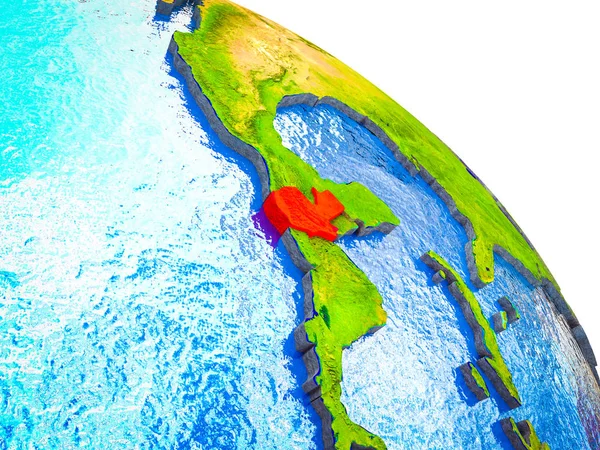 危地马拉在3D 地球模型中强调了水和可见的国家边界 — 图库照片