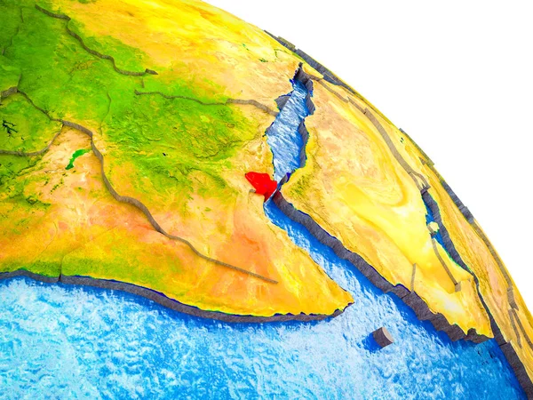 吉布提在3D 地球模型中强调水和可见的国家边界 — 图库照片