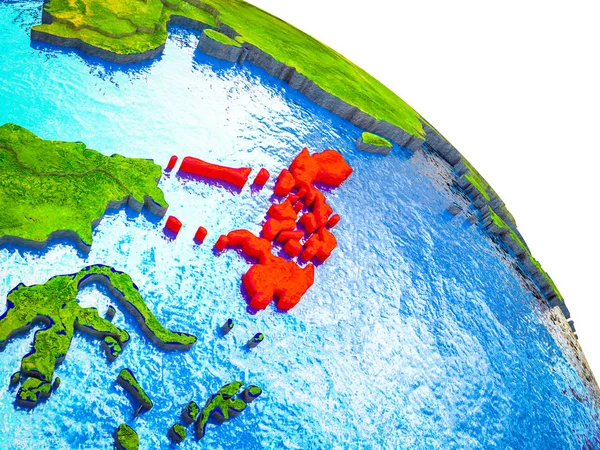 菲律宾在3D 地球模型中强调了水和可见的国家边界 — 图库照片