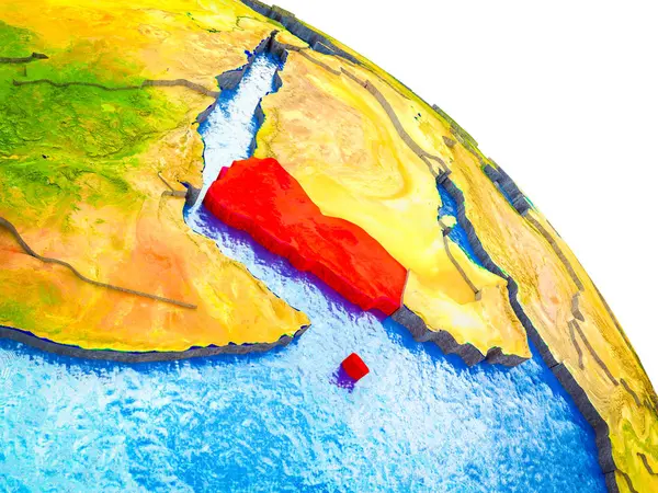Jemen Markeras Earth Modell Med Vatten Och Synliga Landsgränser Illustration — Stockfoto