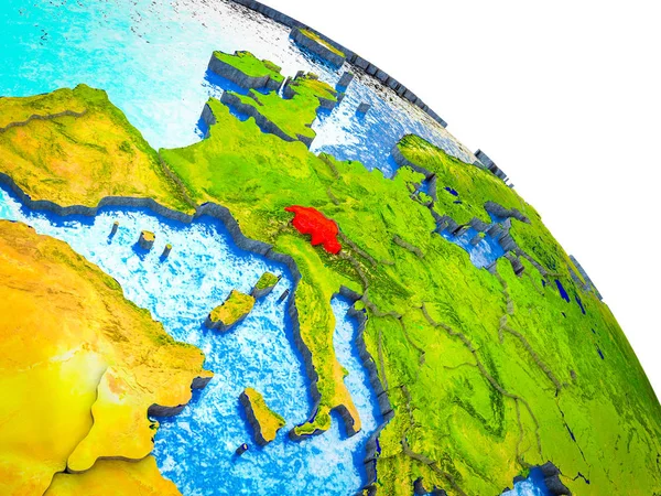 瑞士在3D 地球模型上强调了水和可见的国家边界 — 图库照片