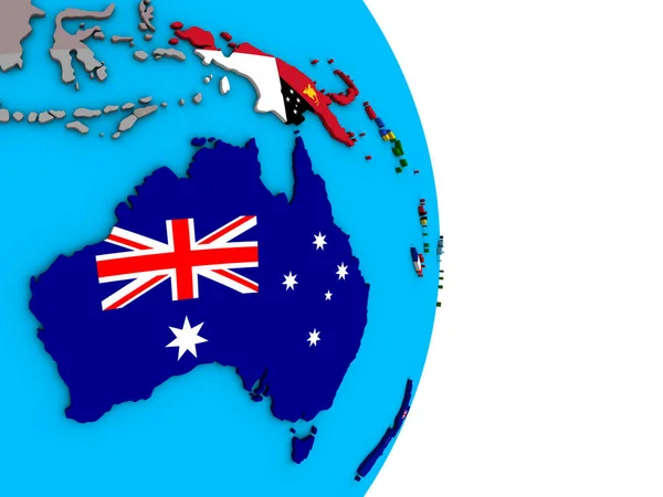 Ausztrália Val Beágyazott Nemzeti Zászlók Egyszerű Politikai Földgömb Illusztráció — Stock Fotó