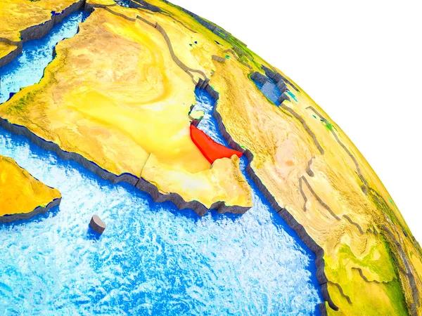 Förenade Arabemiraten Markeras Earth Modell Med Vatten Och Synliga Landsgränser — Stockfoto
