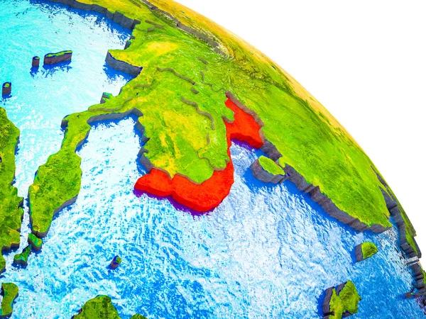 越南在3D 地球模型上强调了水和可见的国家边界 — 图库照片