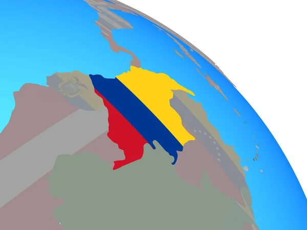 Colombie Avec Drapeau National Sur Simple Globe Politique Bleu Illustration — Photo