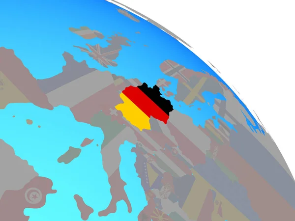 德国与国旗在简单的蓝色政治世界 — 图库照片