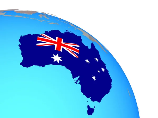 Australien Mit Nationalflagge Auf Einem Einfachen Blauen Politischen Globus Illustration — Stockfoto
