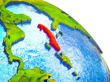 Küba vurgulanan su ve görünür ülke sınırları ile 3d dünya modeli. 3D çizim.