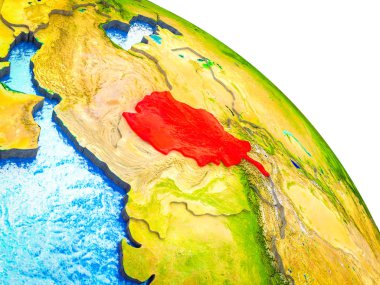 Afganistan vurgulanan su ve görünür ülke sınırları ile 3d dünya modeli. 3D çizim.
