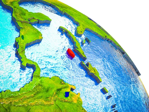 牙买加在3D 地球模型中强调了水和可见的国家边界 — 图库照片