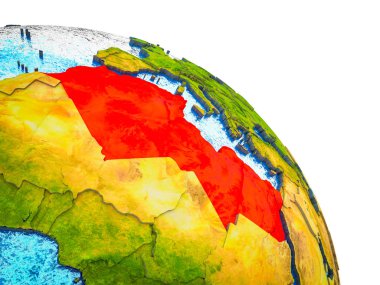 Kuzey Afrika 3d dünya modeli su ve görünür ülke sınırları ile vurgulanır. 3D çizim.
