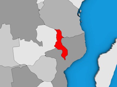 Malavi mavi siyasi 3d dünya üzerinde. 3D çizim.