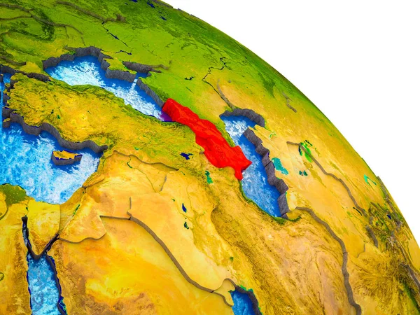 高加索区域在3D 地球模型上突出显示了水和可见的国家边界 — 图库照片