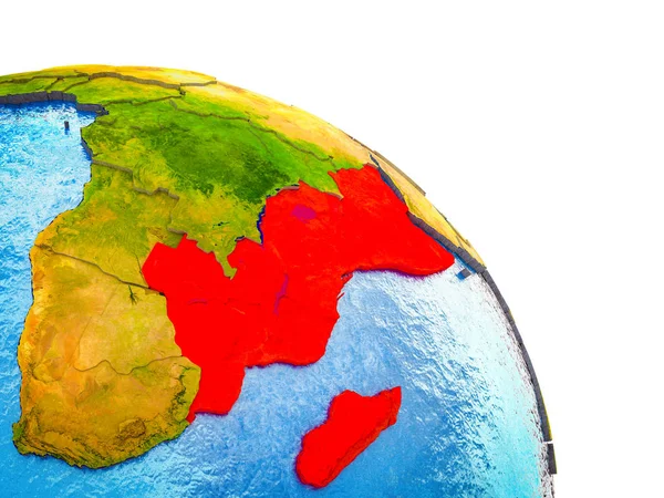 Africa Orientale Evidenza Sul Modello Terra Con Acqua Confini Nazionali — Foto Stock