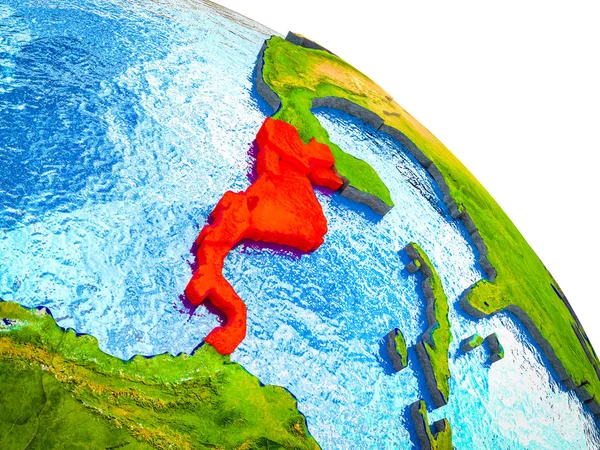 中美洲在3D 地球模型中突出显示了水和可见的国家边界 — 图库照片