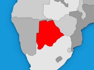 Botsvana mavi siyasi 3d dünya üzerinde. 3D çizim.