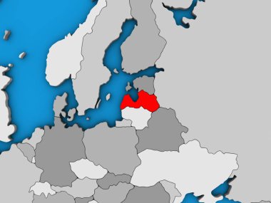 Letonya mavi siyasi 3d dünya üzerinde. 3D çizim.