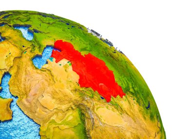 Kazakistan vurgulanan su ve görünür ülke sınırları ile 3d dünya modeli. 3D çizim.