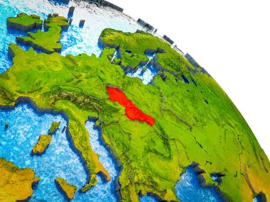 Eski Çekoslovakya 3d dünya modeli su ve görünür ülke sınırları ile vurgulanır. 3D çizim.