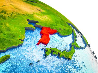 Kore vurgulanan su ve görünür ülke sınırları ile 3d dünya modeli. 3D çizim.